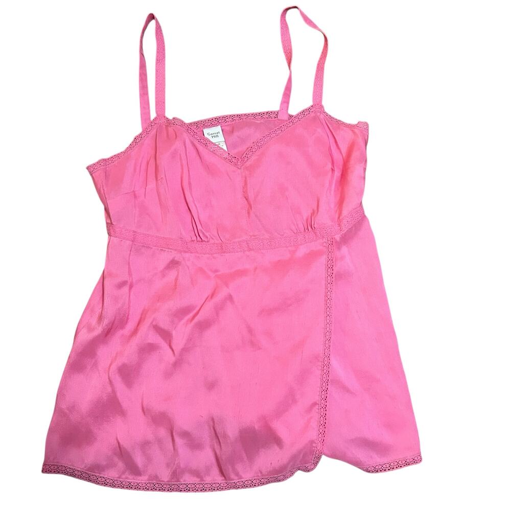 Garnet Hill Silk V Neck Camisole Womens 8 Lace Trim Cami Tank Pink Packable